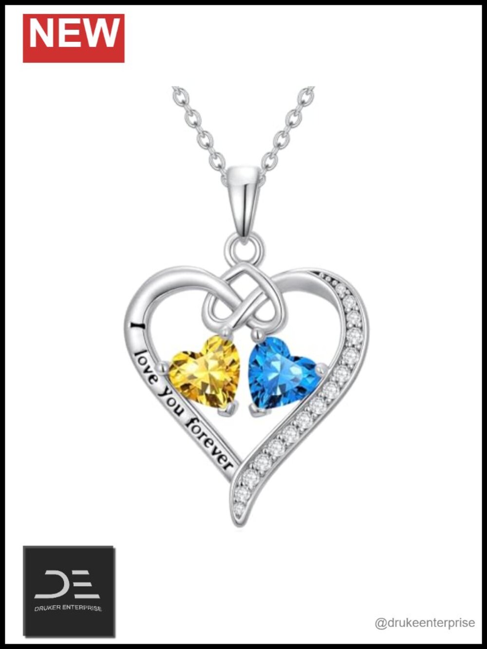 Double Heart Birthstone Pendant Necklace Love You Forever Gift